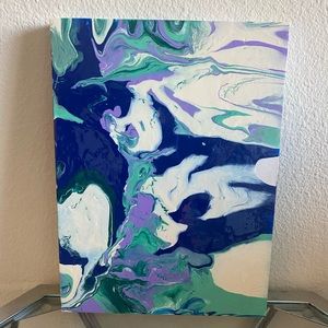 12 x 9 or 9 x 12 Acrylic art pour -

Green Royal Blue, Cream and Lilac